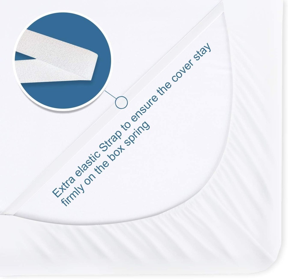 Queen Box Spring Cover with Deep Corner Pockets - Smooth White Fabric, Washable