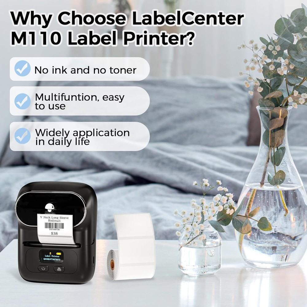 Phomemo M110 Thermal Label Maker Mobile Barcode Printer +1 Roll Label Gray Color