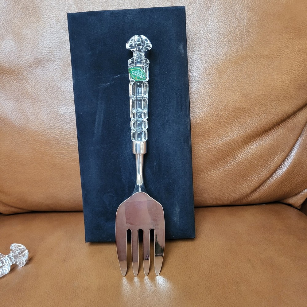 Nordstrom Silver Lead Crystal Handle Salad Serving Set with Spoon & Fork In Case