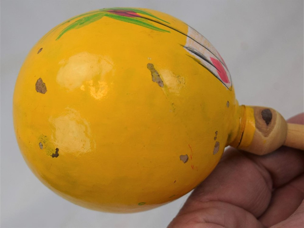 Vintage Hand Painted Courd Maraca Shaker Instrument