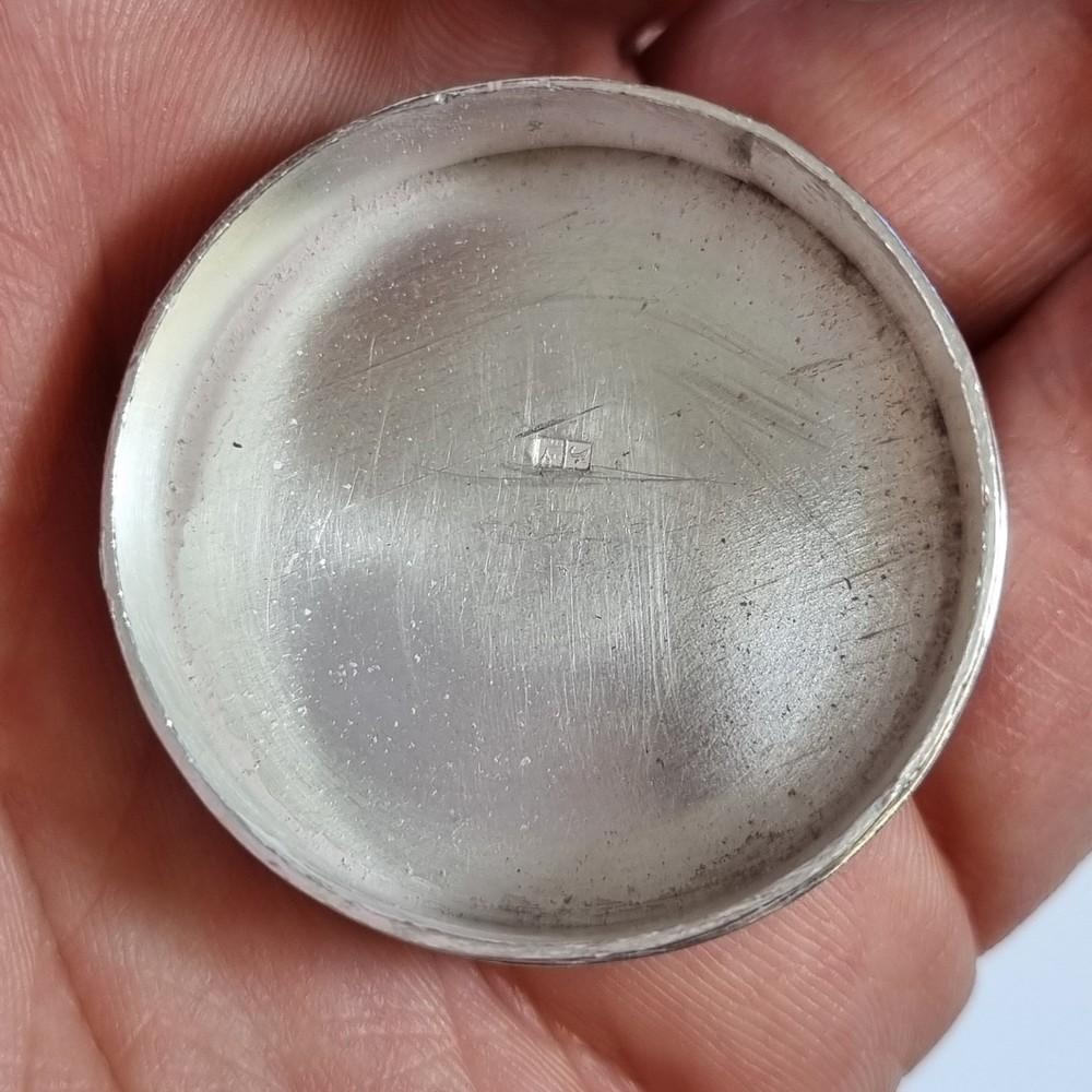 Egyptian Solid Silver Pill Trinket Box Decorated With Pharoah 3.4cm Diameter