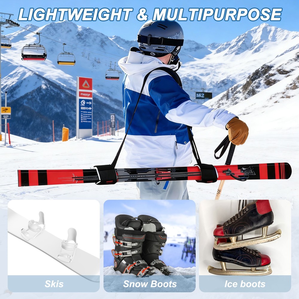Ski Strap, Adjustable Ski Carrier Shoulder Straps,2Pcs& Blue & White & 45.7"