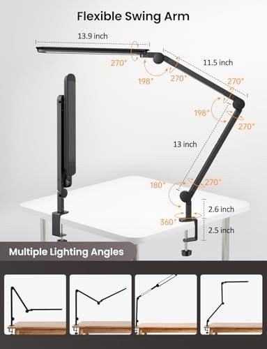 LED Desk Lamp with Clamp, Adjustable & Remote Control, Puzzle Light Dual Light