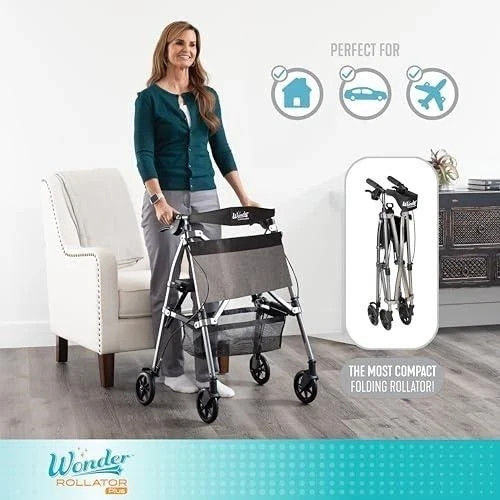 Stander Wonder Rollator Plus Short, Folding Junior Mobility Walker, Lightweight