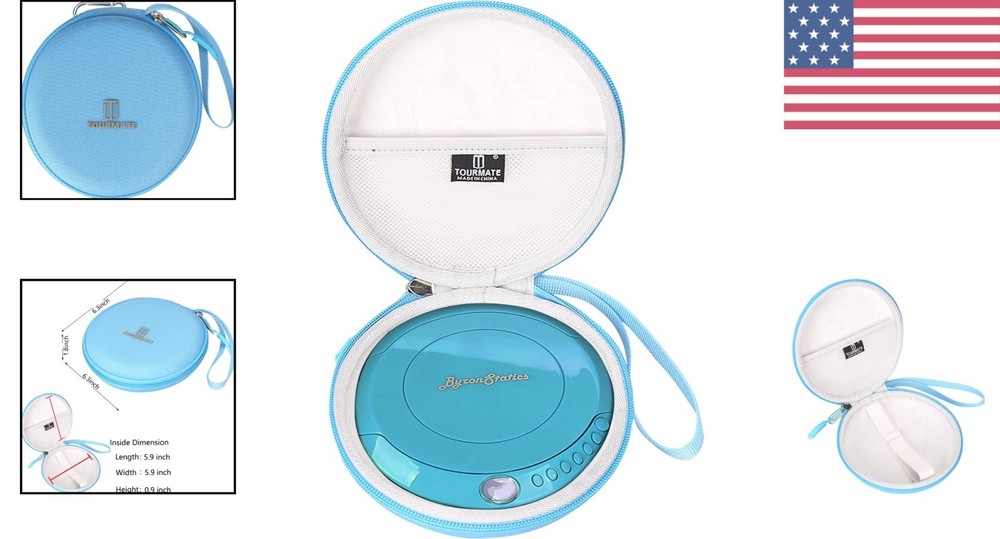 Compact EVA CD Player Carrying Case with Internal Accessory Pocket - Blue
