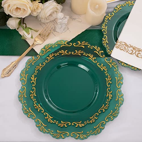 175PCS Clear Plastic Plates & Gold Plastic Silverware & Clear Cups & Green