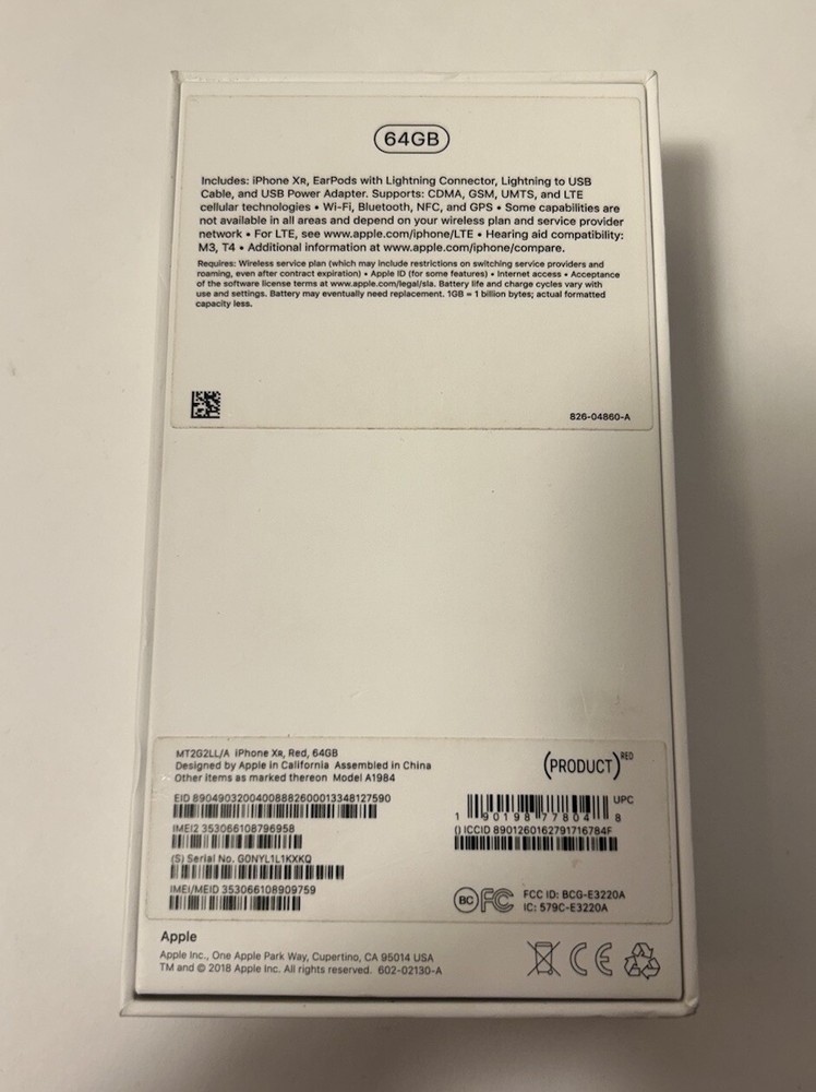 Apple iPhone XR Red 64GB Box Only - Empty Box Only Red