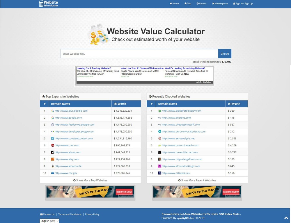 Website Value Calculator Website + Free Installation + Hosting
