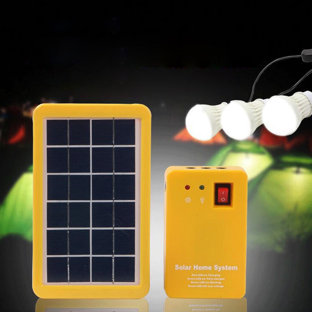 5V Solar Power Panel Generator Kit USB Charger Home System 3×LED Bulbs LightOl