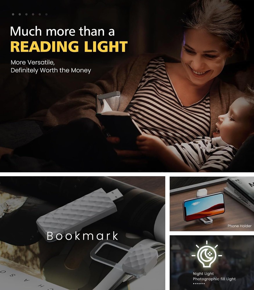 30min Timer Reading Light,USB Rechargeable Book Light for Reading at Night inBed