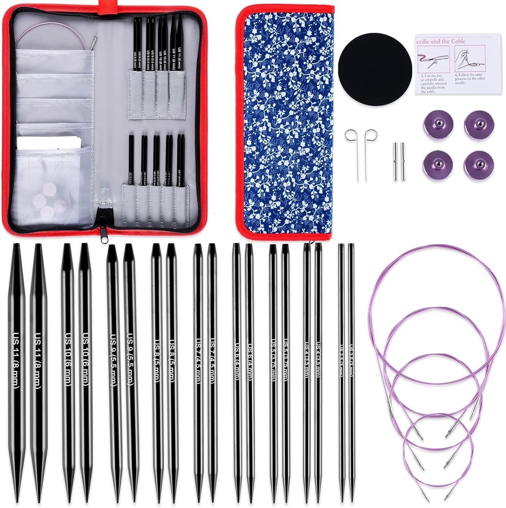 Elegant Interchangeable Circular Knitting Needles Set - 9 Sizes & Accessories