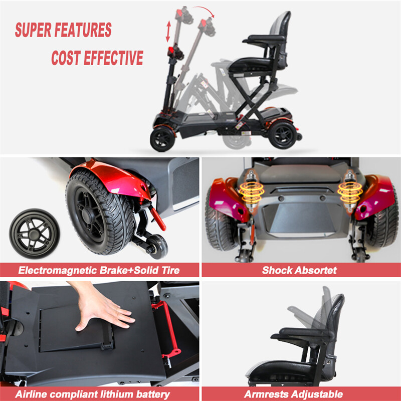 Remote Control Foldable Electric Mobility Scooter Lightweight 10 miles 24V Red