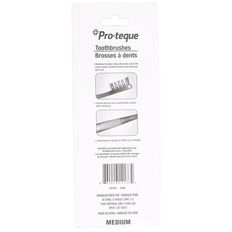 Pro-teque Medium Multicolor Toothbrushes Value Pack 5 Count Nylon Bristles