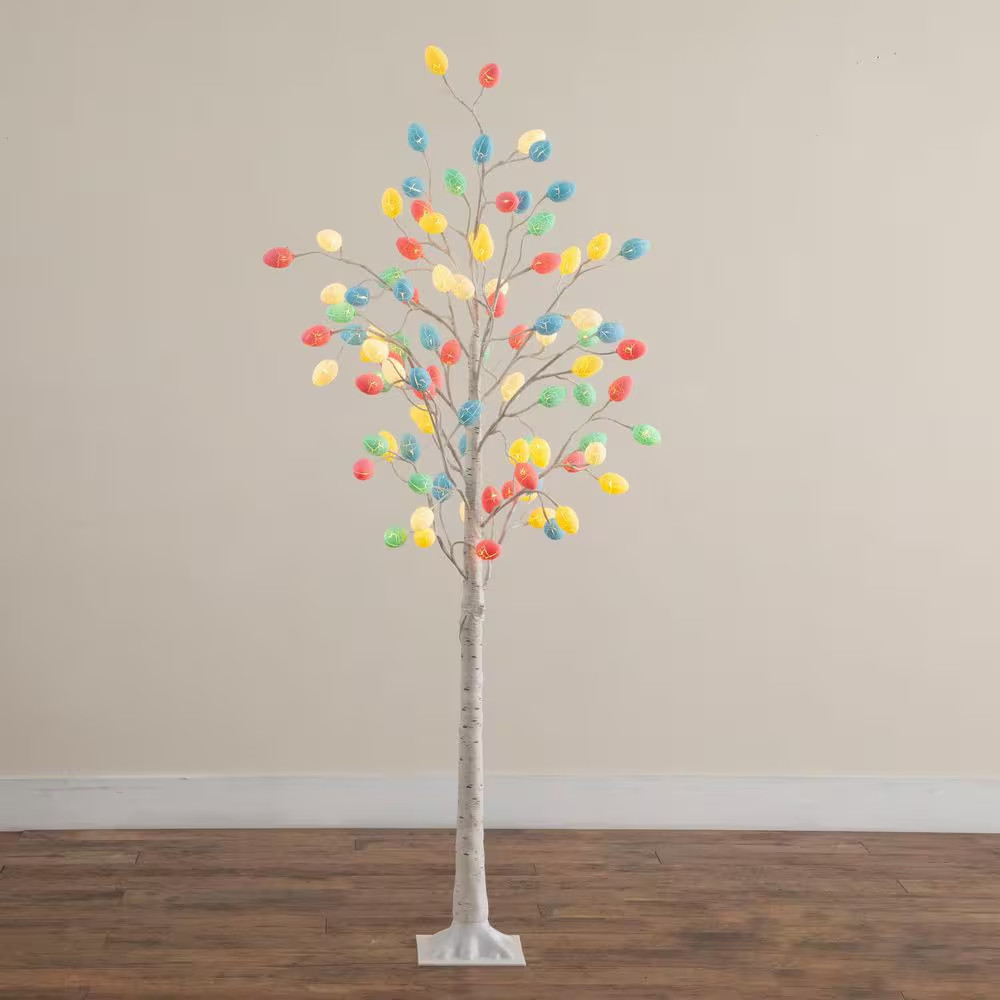 6 Ft. Pre-Lit Artificial Easter Twig Tree with 96 Egg Shaped LED Ornaments