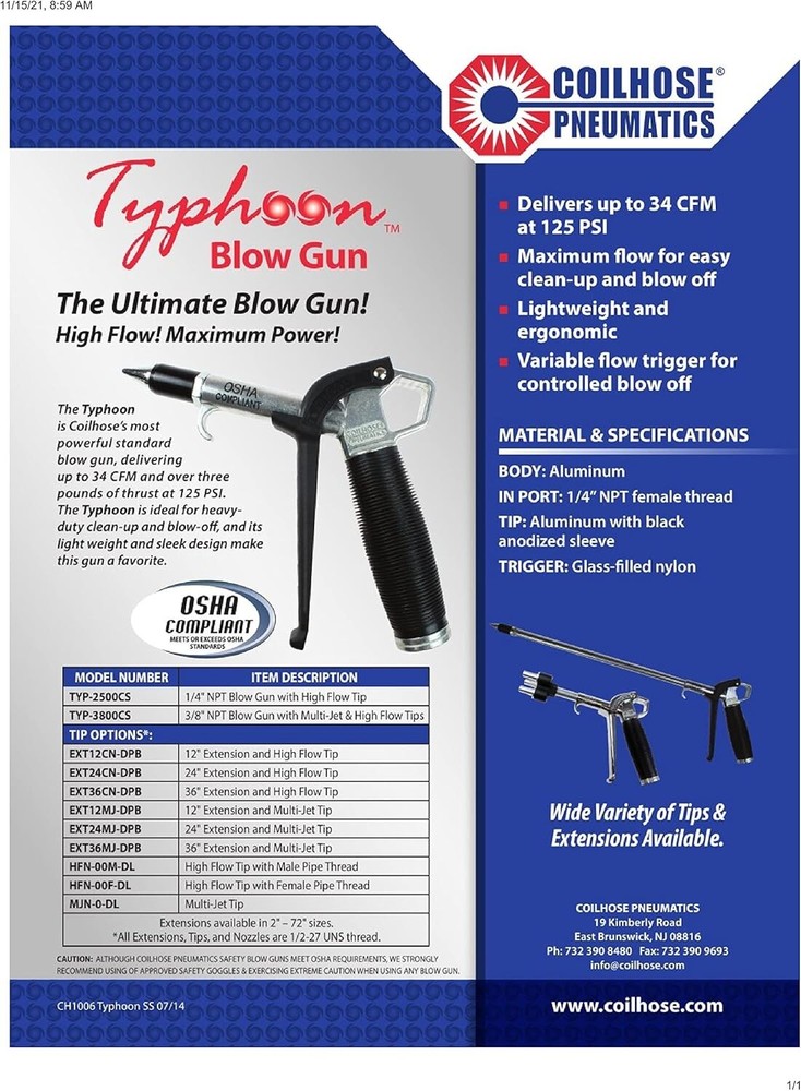 Lightweight Typhoon Blow Gun with Variable Flow - 2.1 LBF Thrust Power