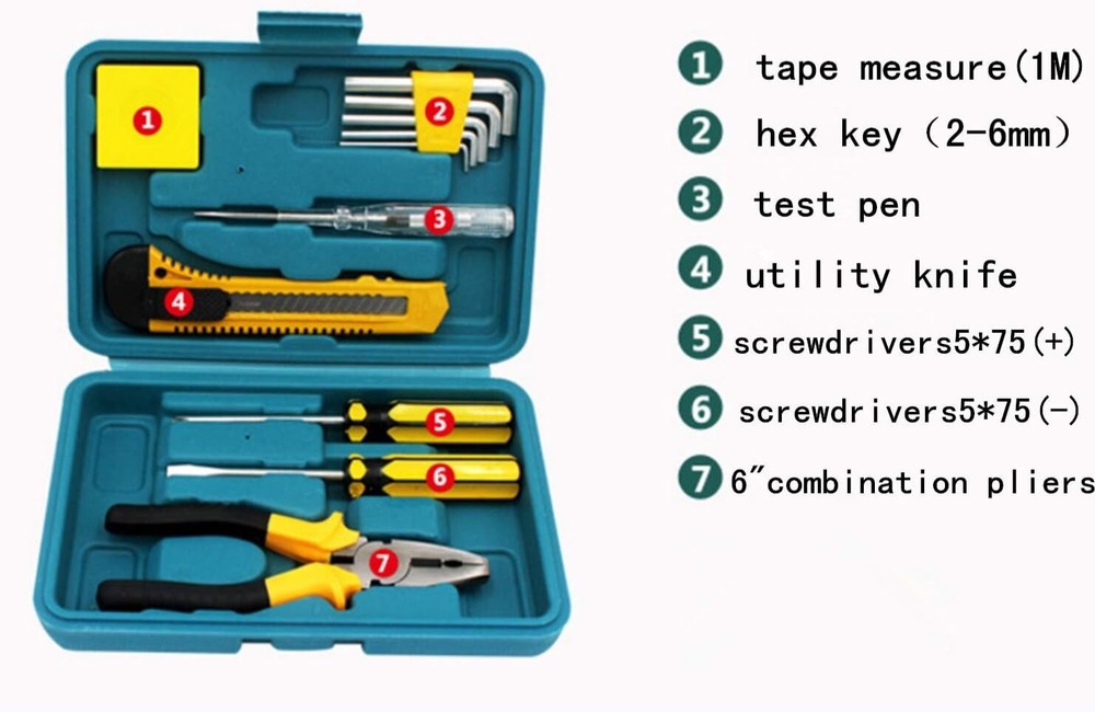 Shiratori 12-Piece Tool Set - General Household Hand Tool Kit with Plastic Toolb