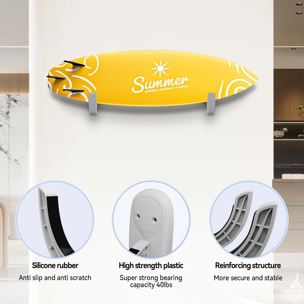 Surfboard Rack | Wall Mount for Surfboards & Paddle Boards (Grey)
