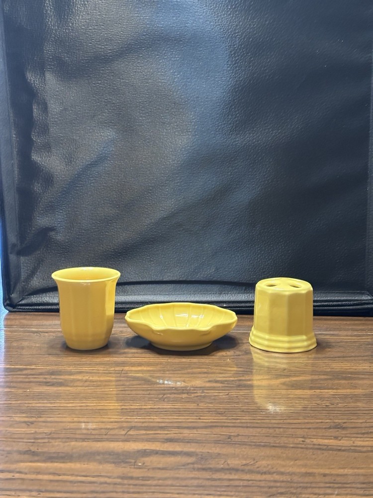 Vintage 3 Pc. Set Pfaltzgraff Yellow Bathroom Vanity