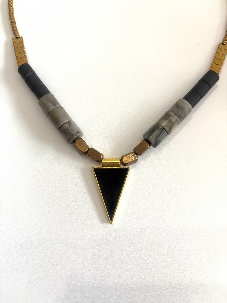 Gray and black enameled necklace