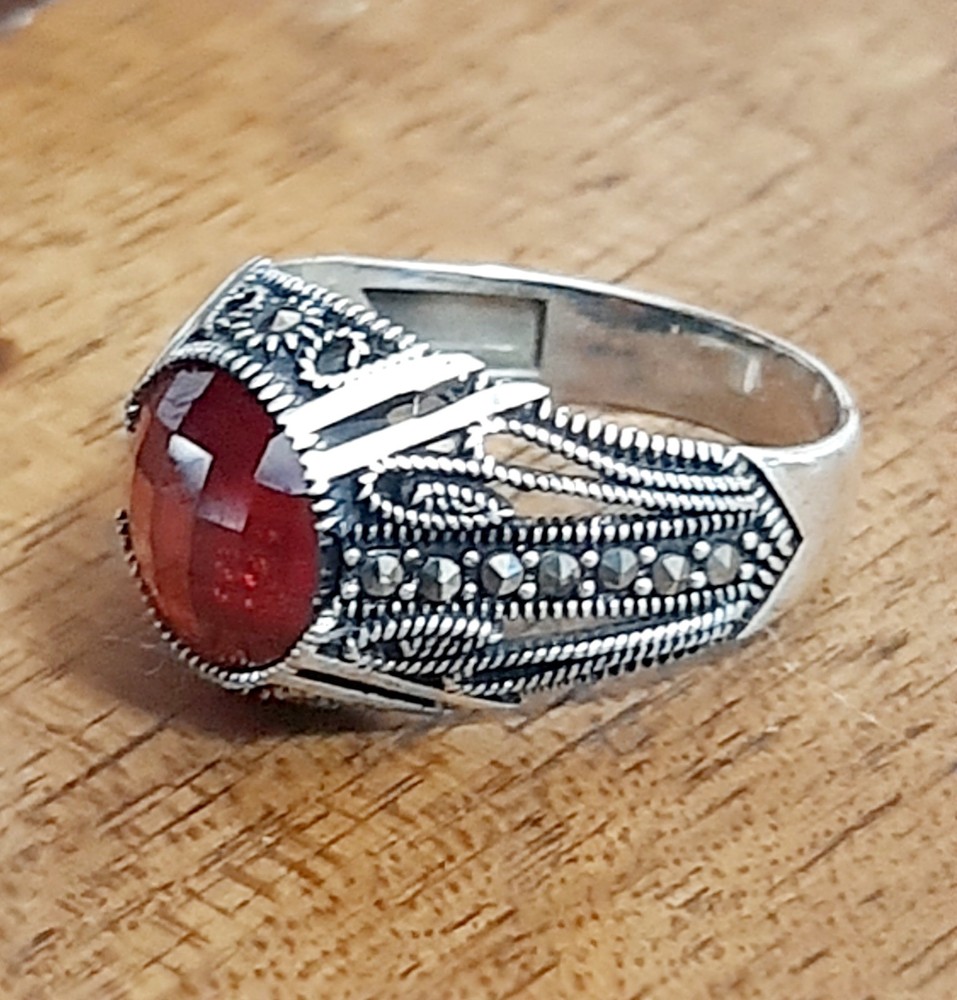 MENS 925 SILVER RING Red Tourmaline Solitaire Ruby Sterling Ring $