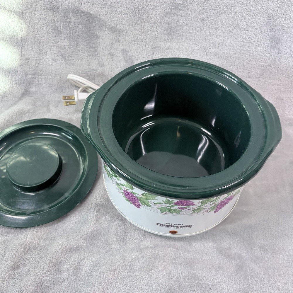 Vintage Rival Crock-Ette 1 Qt Slow Cooker Grapevine Pattern Fixed Pot Warmer