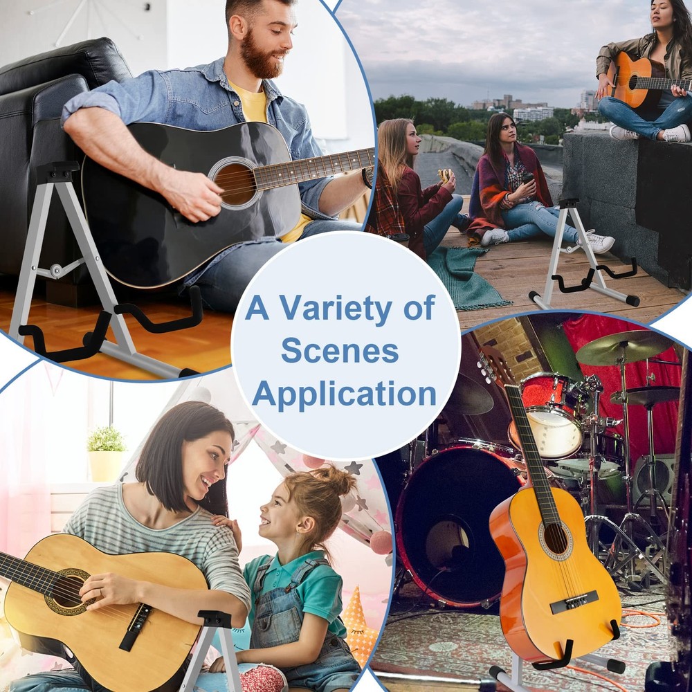 A Frame Portable Foldable Guitar Stand, Adjustable for Multiple Instruments: ...