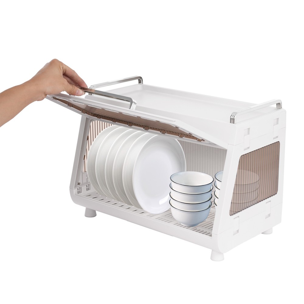 Dish Drying Rack Drying Drainer, Dish Drying Rack and Drain Board with Lid Cover