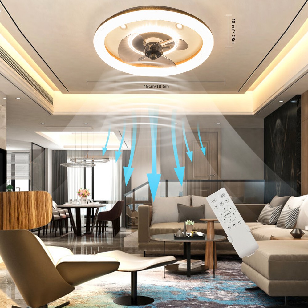 18" Modern Ceiling Fan with Light Remote Control Bedroom LED Ceiling Fan Lamp~