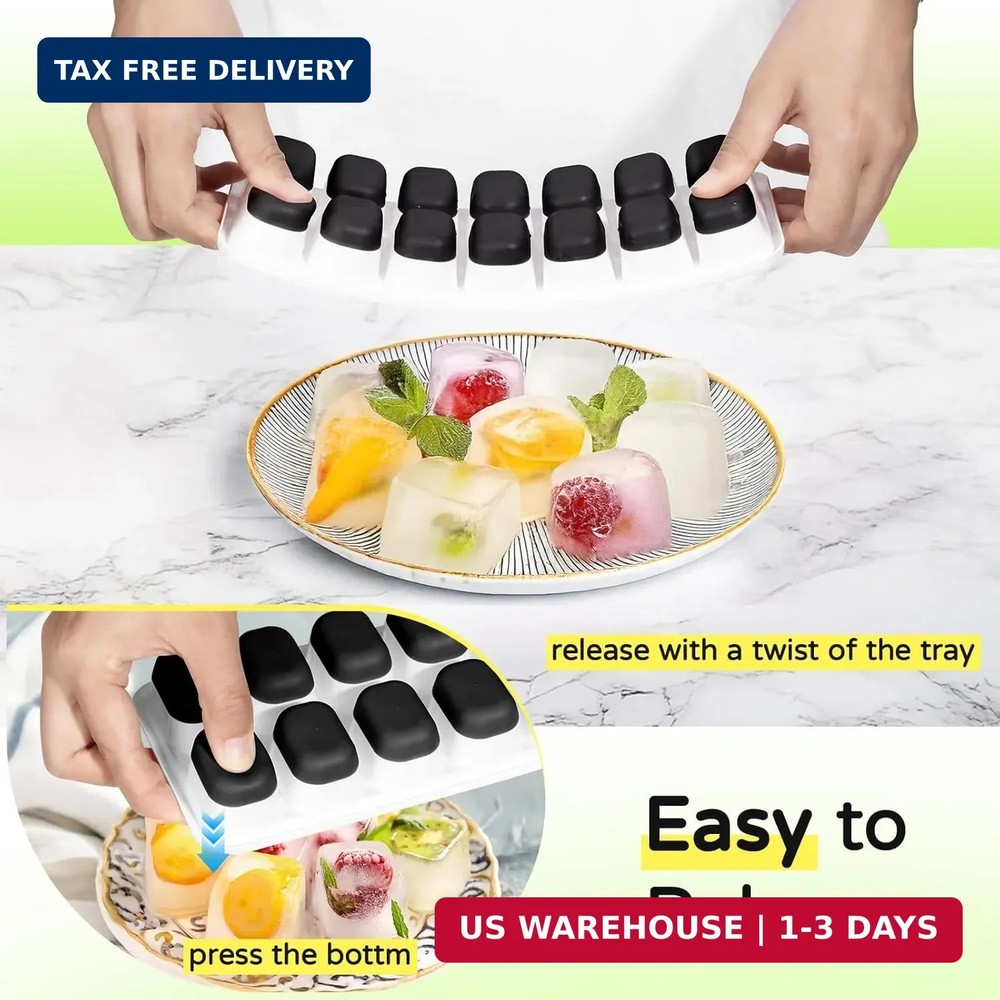 Ice Cube Tray 5 Pack Stackable Silicone Trays Easy Release Reusable BPA-Free