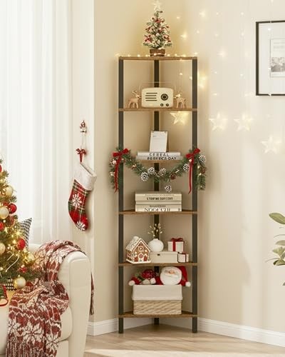 Corner Shelf, 6-Tier Corner Bookshelf for Small 6-Tier Ordinary Rustic Brown