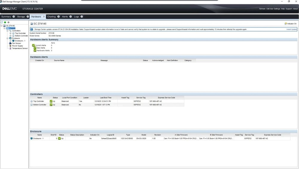 Dell Compellent SCv3020 Storage Array 2x iSCSI Controller 30-Bay 7x 900GB HDD