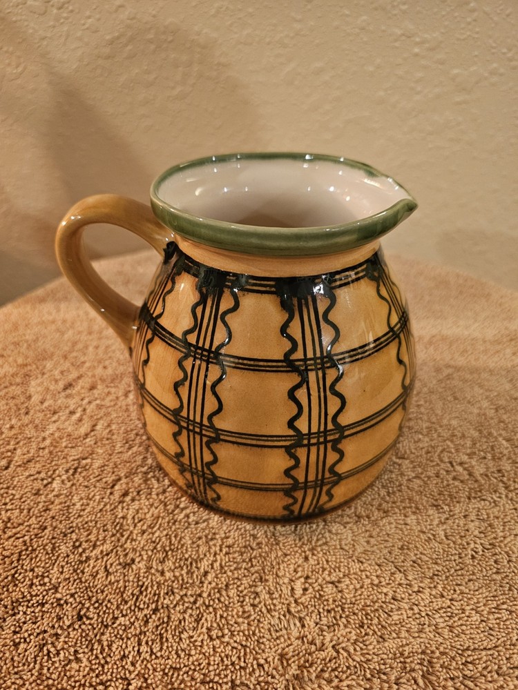 Hand-painted Ceramic Pitcher,  Signed 4" Opening 5.5" In Diameter,  5.5" Tall