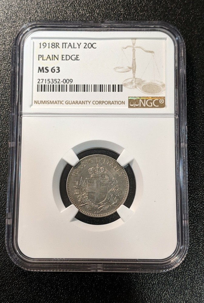 1918 MS63 Italy 20 Centesimi PLAIN EDGE UNC NGC KM 58