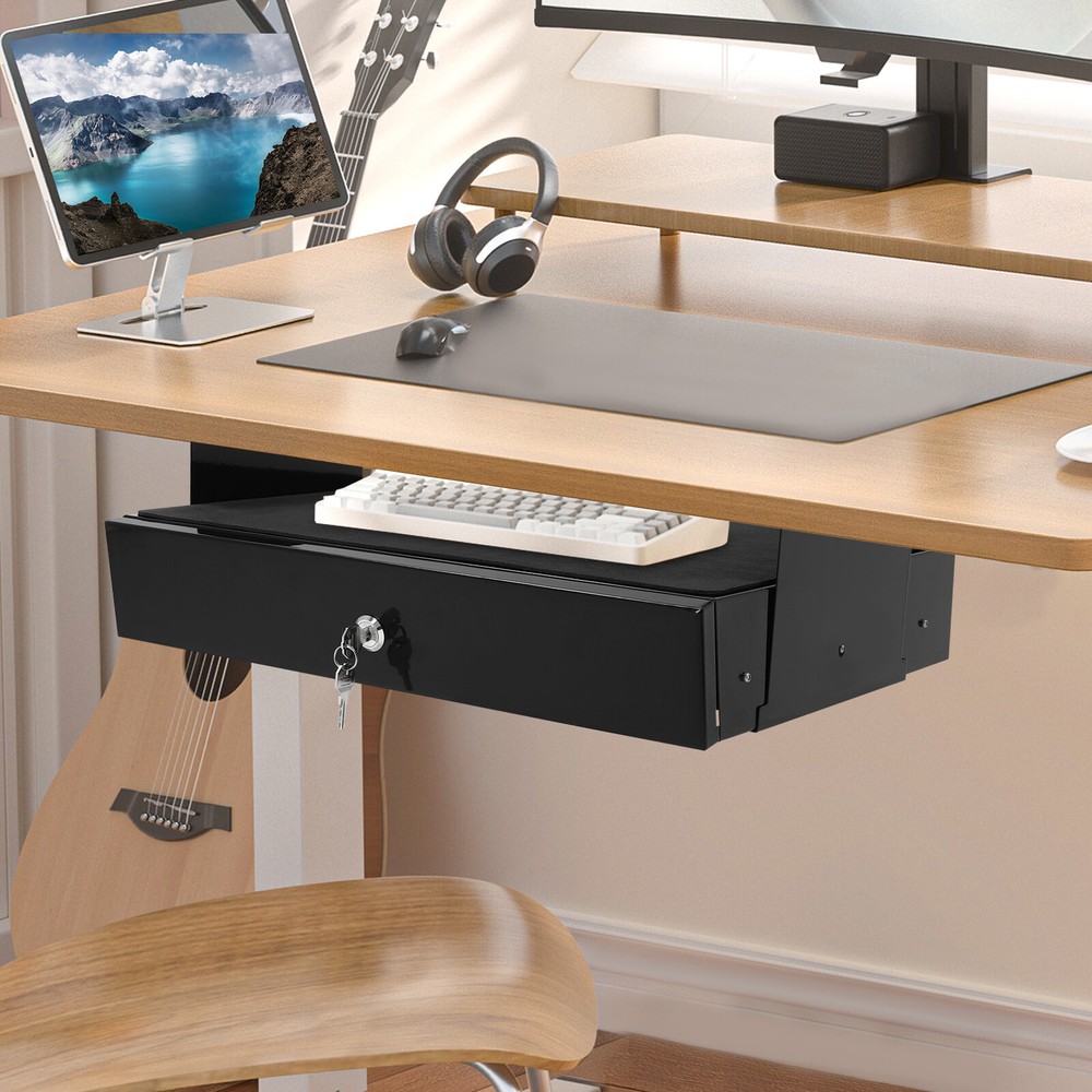 Under Desk Mounted Pull-Out Drawer, High-Quality Iron Organizer for Mouse,