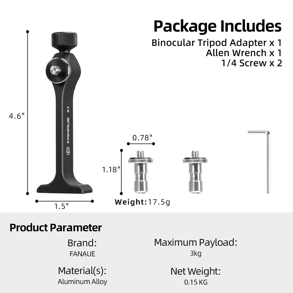 Binocular Tripod Adapter 1/4 Inch Aluminum Thread Mount