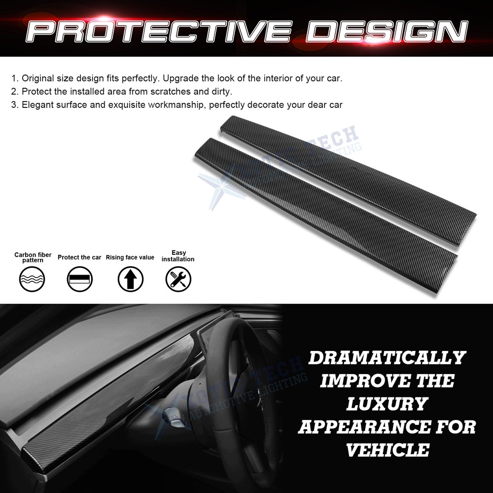 Dashboard Gloss Carbon Fiber Panel Cover 2017-2023 Tesla Model 3/Y EASY INSTALL