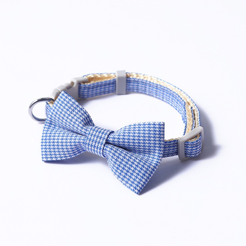 Plaid Collar Bow Collar Pet Collar Pet Accessories Solid Color Collar Adjustabl\