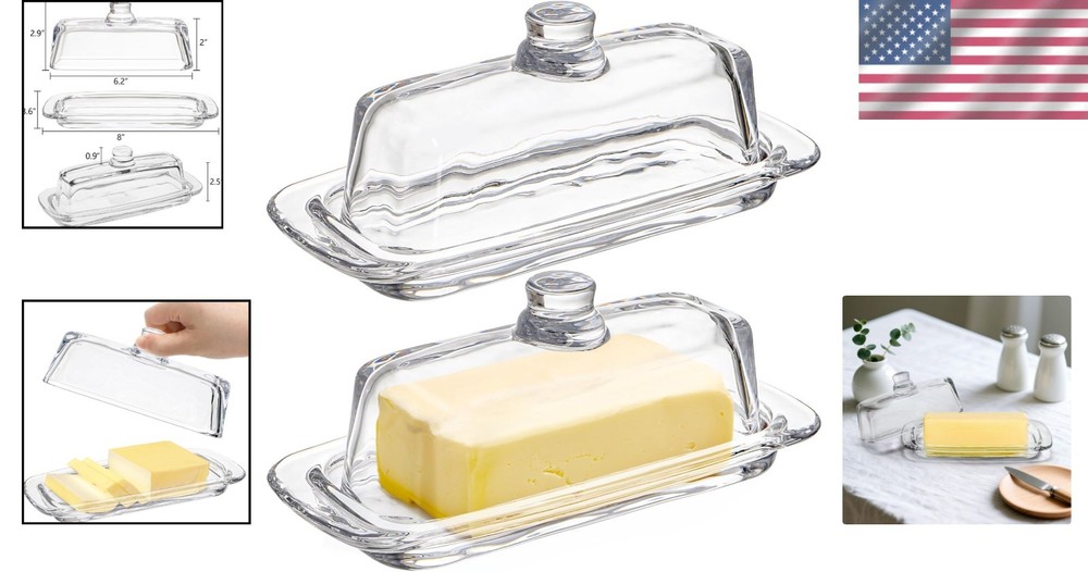 Rectangular Glass Butter Dish Set - Preserves Freshness, Dishwasher Safe