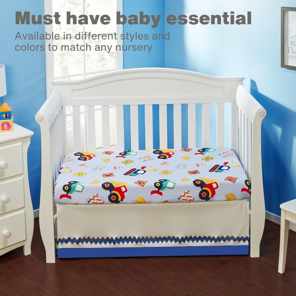 Baby Boy Fitted Crib Sheet, Under Construction, 100% Soft Breathable Microfib...