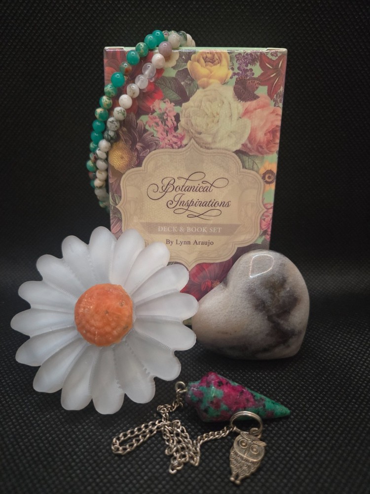 Botanical Inspirations Oracle Deck Set Crystal Bundle Selenite Flower Pendulum
