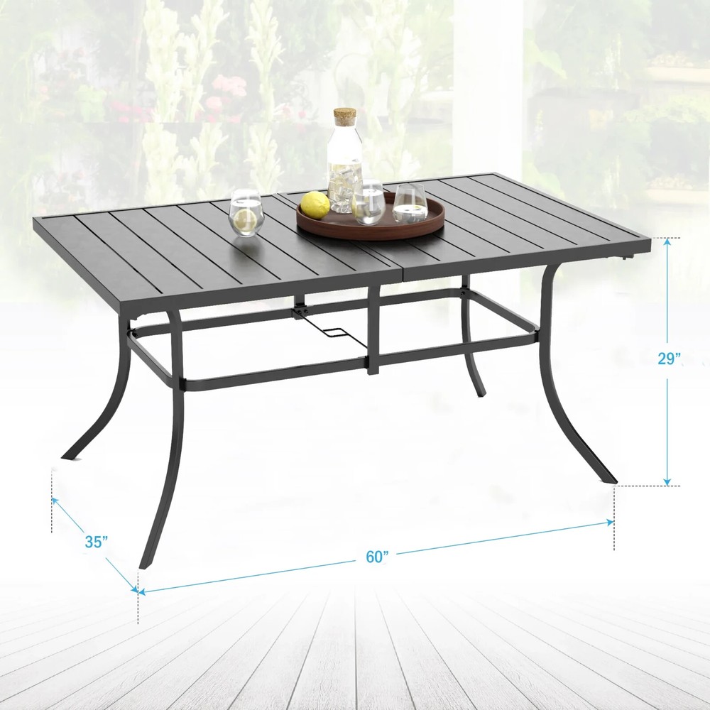 Outdoor Table Patio Dining Table Rectangular Metal Table for 6 Person