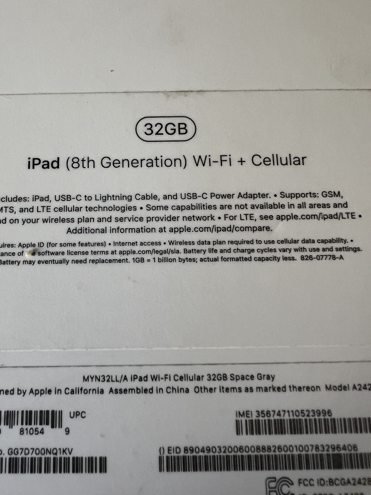 Apple iPad 8th generation 32GB Empty Box Only