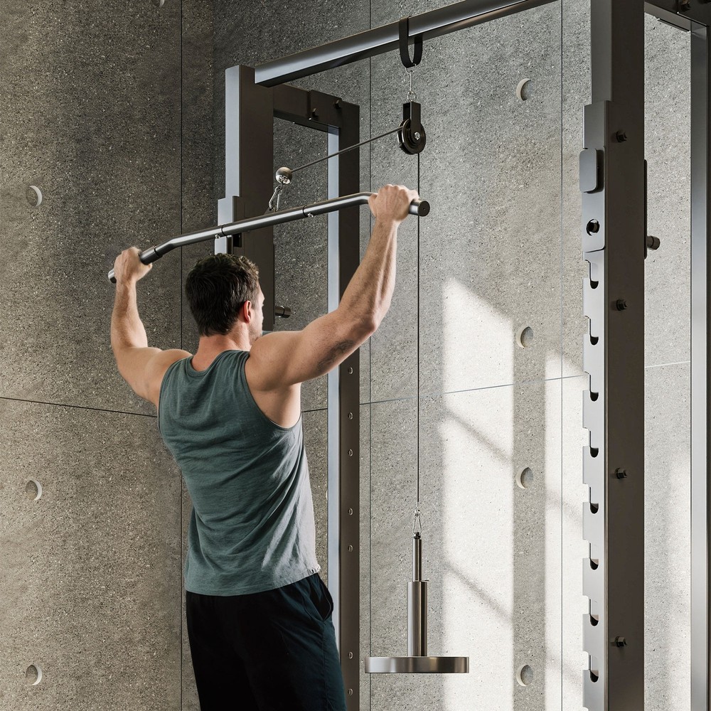 Cable Pulley System Home Gym LAT Pulldown & Bicep Curl w/ Loading Pin, Red