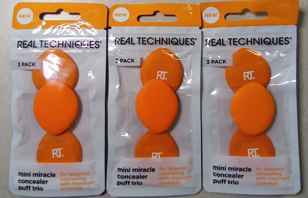 3 Real Techniques RT Mini Miracle Concealer Puff Trio 3 In Pack.