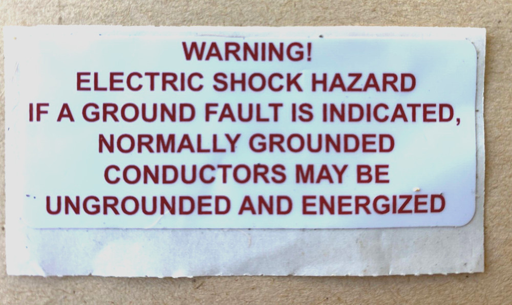 PV Systems labels - Warning  - Ground Fault - Free shipping!!!