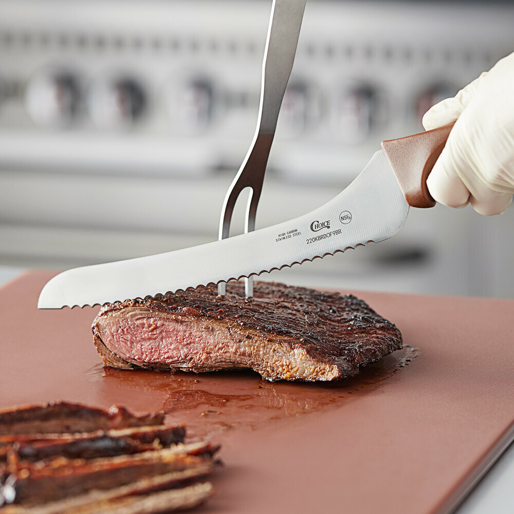 Choice 9" Offset Serrated Edge Bread Knife with Brown Handle