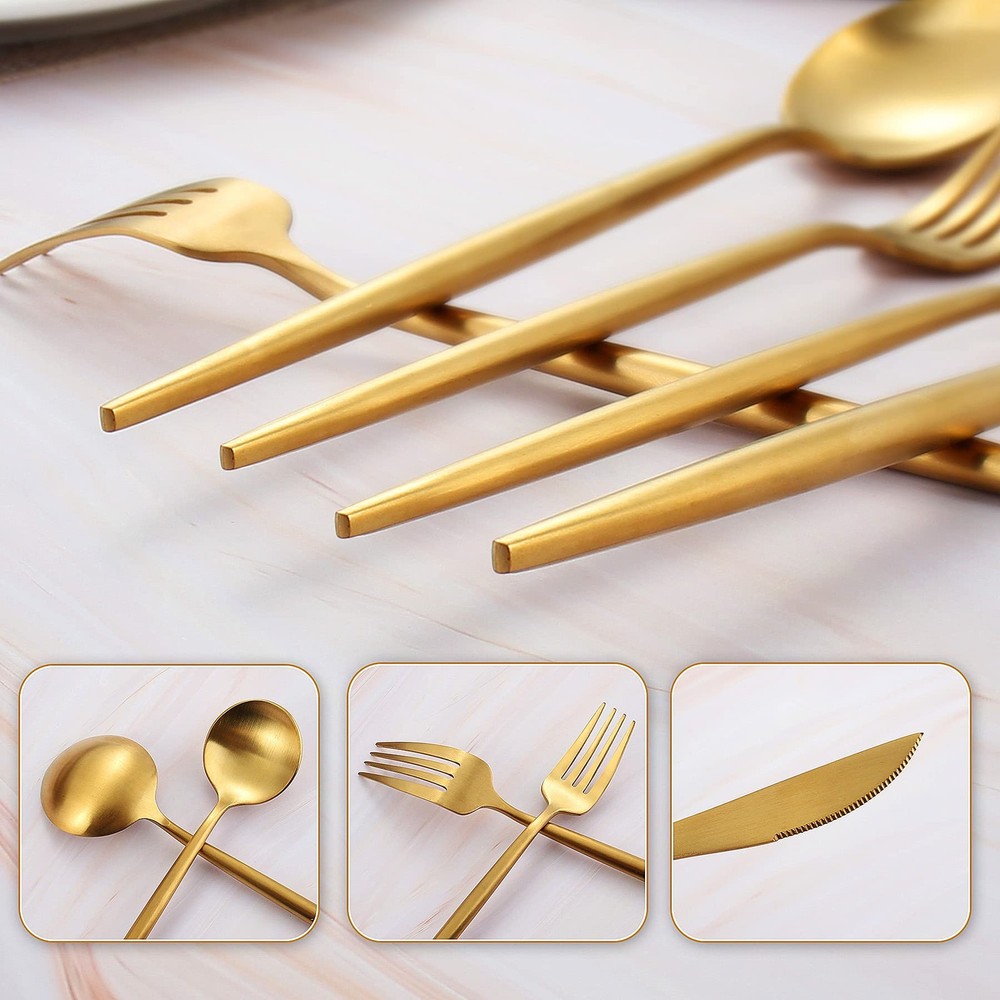 Matte Gold Silverware Set, 40 Pieces Stainless Steel Flatware Set，Kitchen Ute...