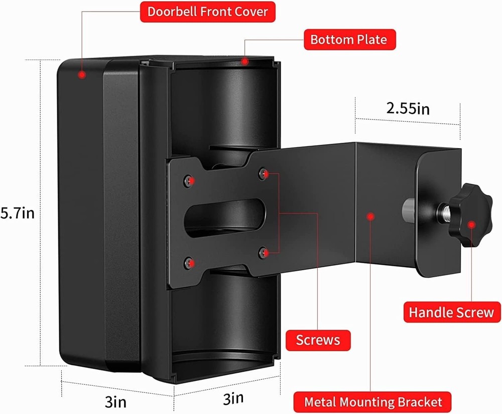Elegant No-Drill Doorbell Mount: Adjustable 35-45° for Secure Video Coverage