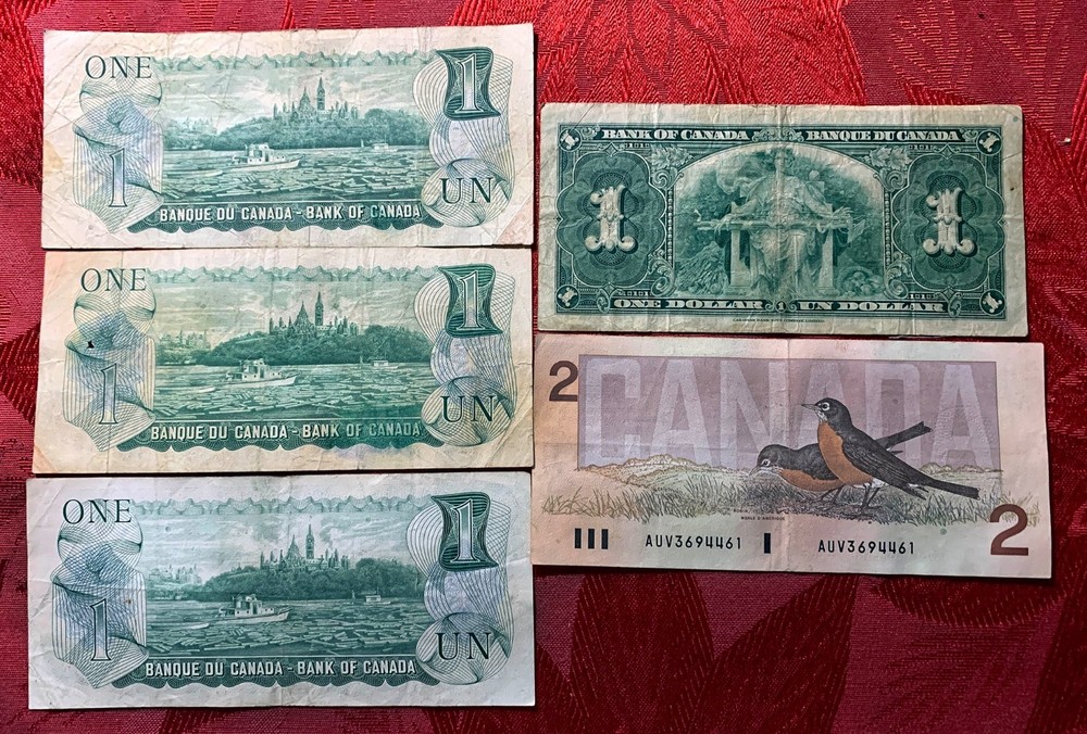 1937 1973 Canada One Dollar & Two Bills
