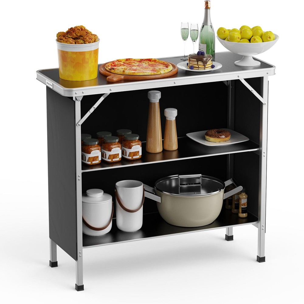 Camping Table Aluminum Portable Bar Table 2-Tier Shelve